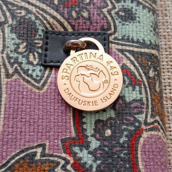 NWOT Medium Spartina 449 Mermaid  Linen & Leather Paisley Wristlet Wallet - Picture 2 of 7